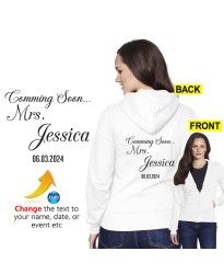 Funny Coming Soon Custom Bride Name & Wedding Date Customised Newly Bride Printed Adult Unisex Pullover Hoodie 